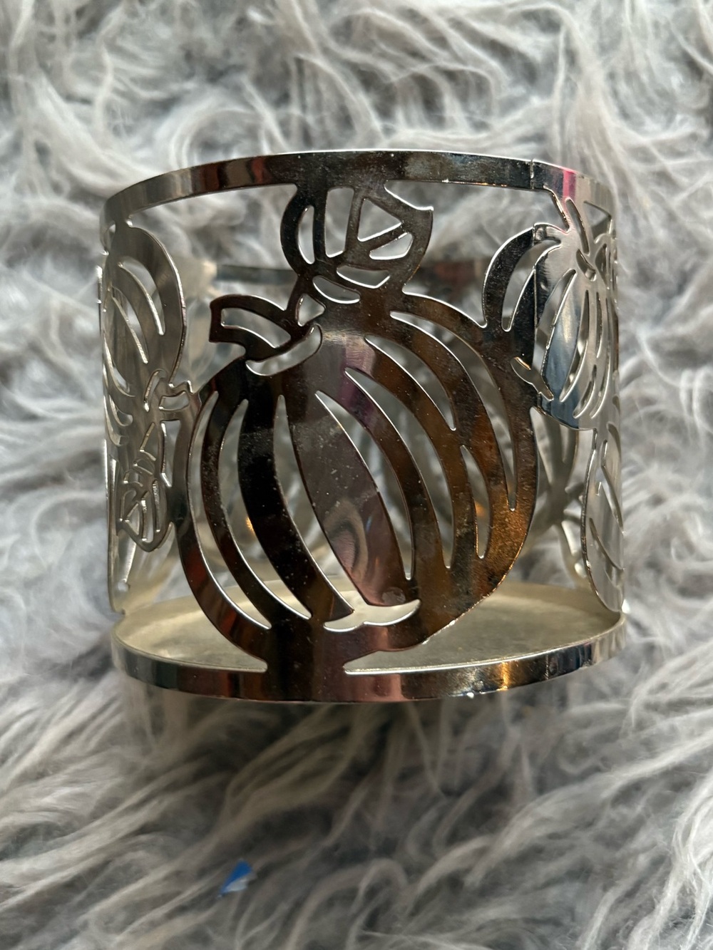 BBW silver metal pumpkin candle holder